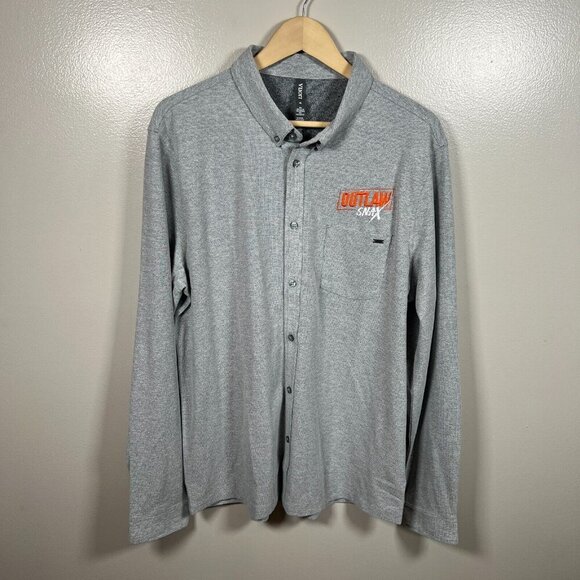 Vuori Ace Button Down Mens Size XL Gray Long Sleeve Outlaw Snax Logo Work Office - Picture 1 of 12